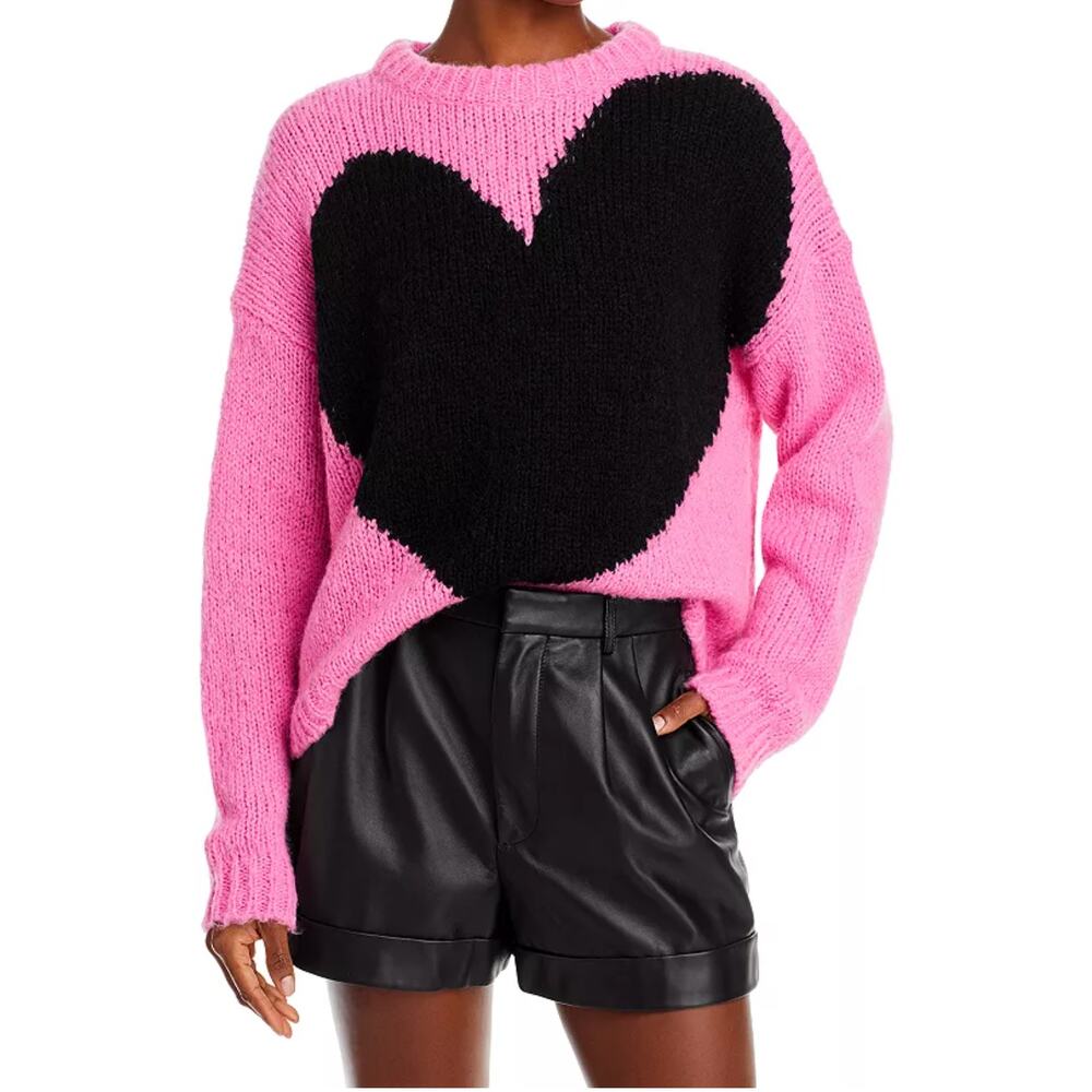 Essentiel Antwerp Egeria Sweater Women Large Pink Excellent Heart Intarsia Wool
